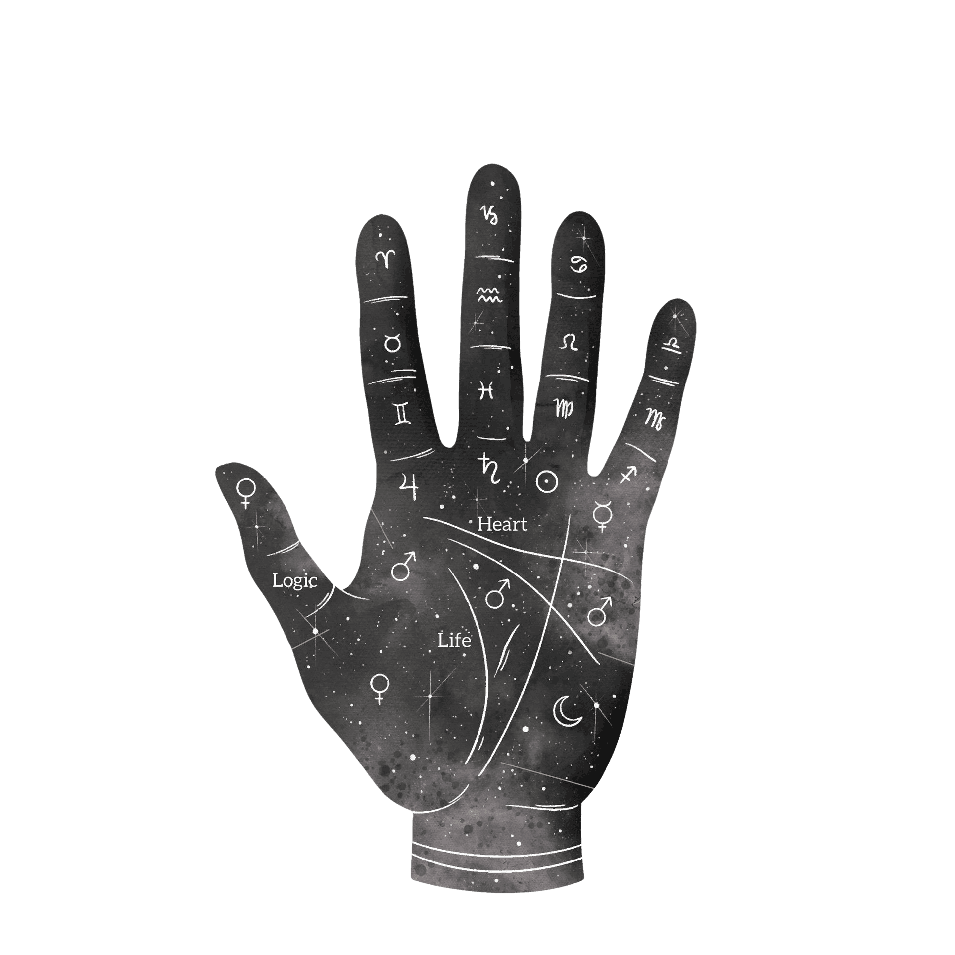 Hasta Samudrika Shastra — Vedic palmistry with zodiac symbols and palm lines