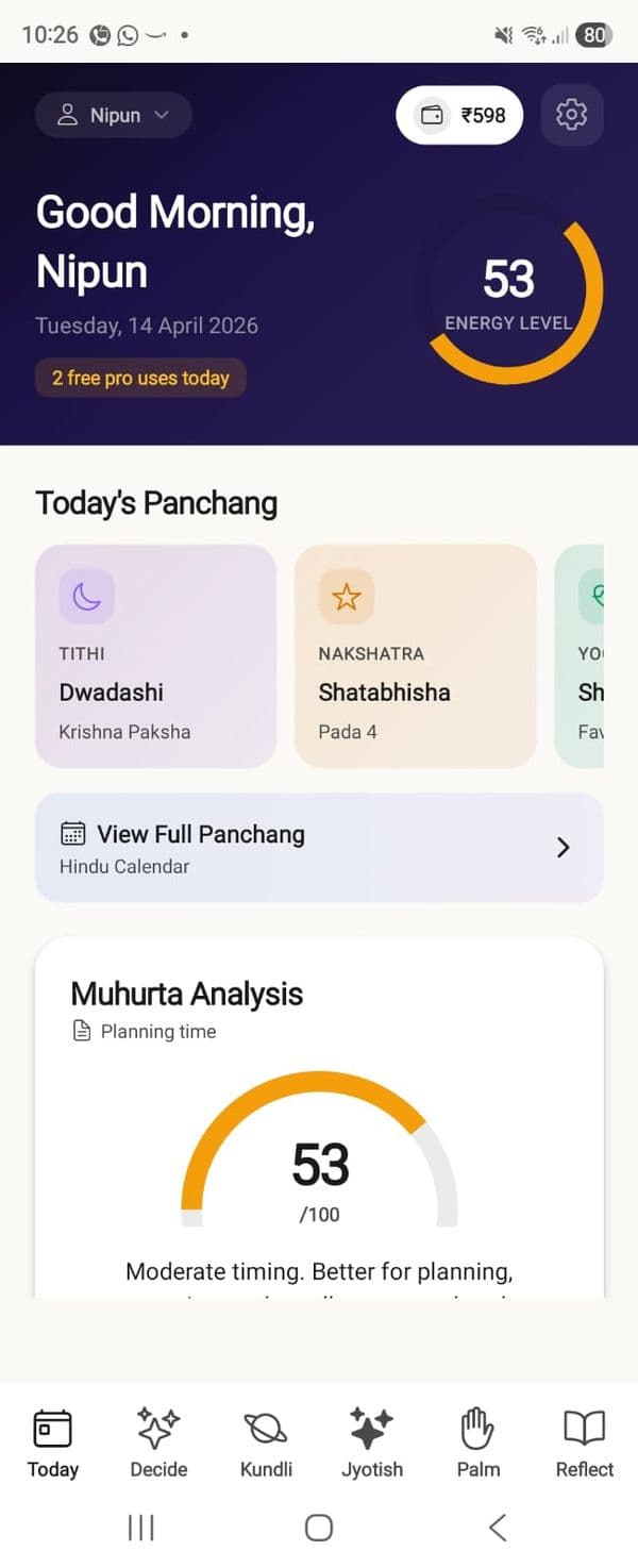 Daily Dashboard — Unlock Truth Vedic astrology app screenshot